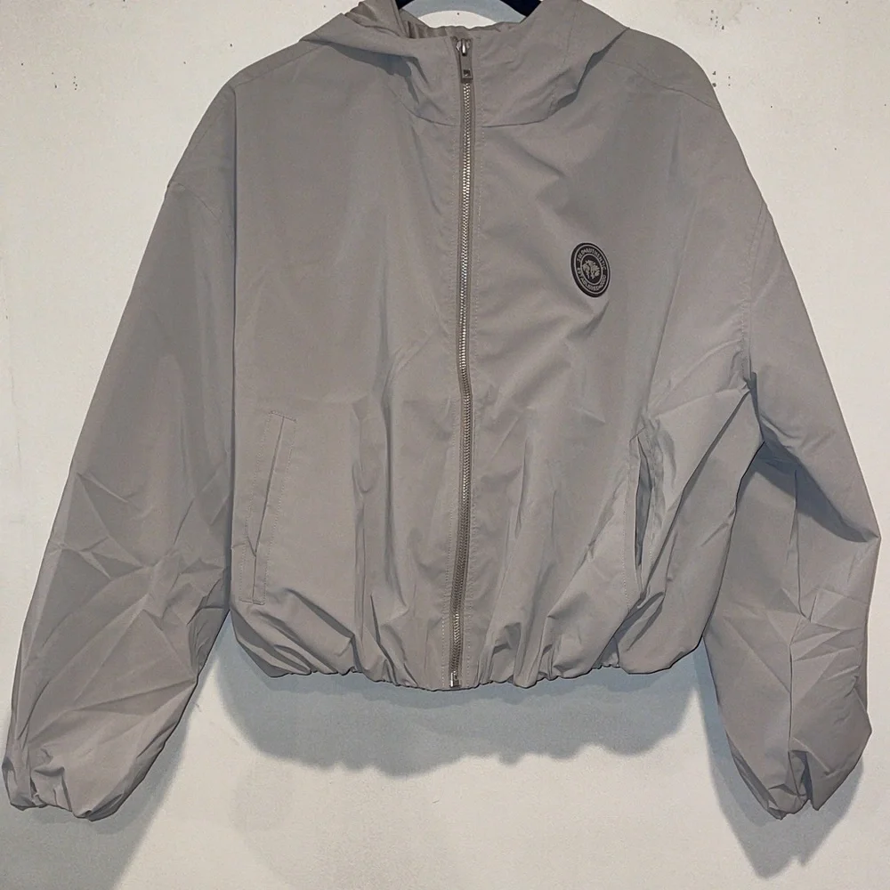 Girl’s Beige Hooded Jacket Size 14 | Logo Zip Front | NWT Warm Lined Coat